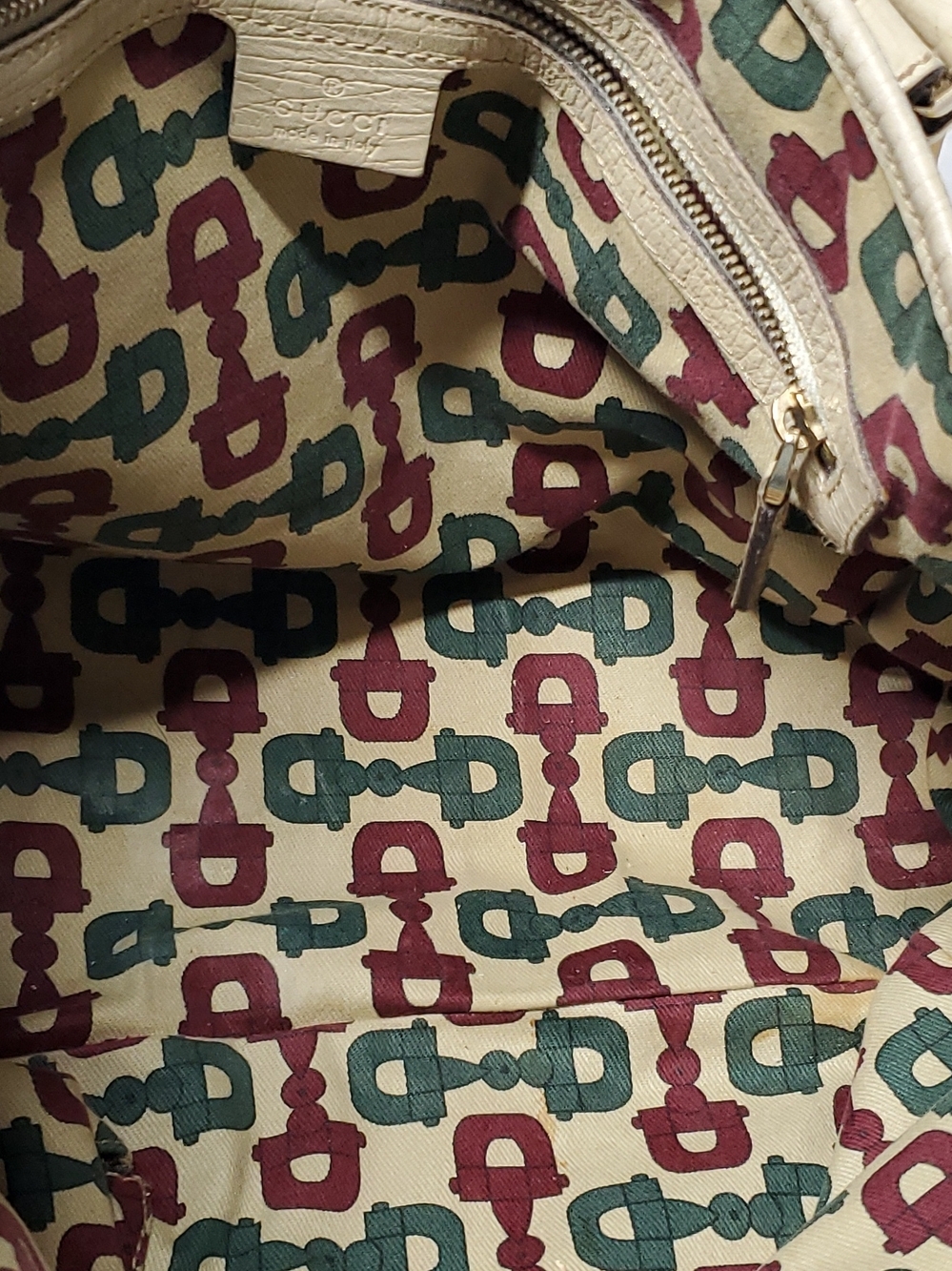 Gucci Beige GG Canvas Tote with Green and Red Web Stripe and Cream Trim - Picture 12 of 16